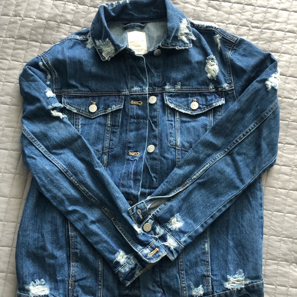 Zara Distressed TRF Trafaluc Denim Makers Jacket
